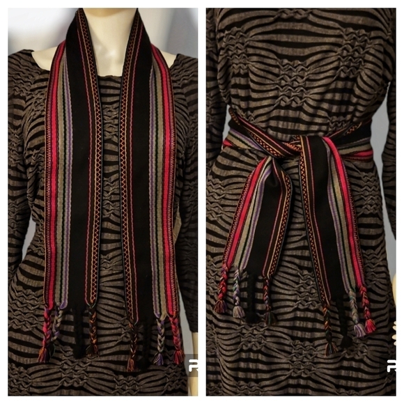 VTG Christian Dior 1980s Hand Loomed Braided Fringe Stripe Belt Sash - Picture 1 of 4